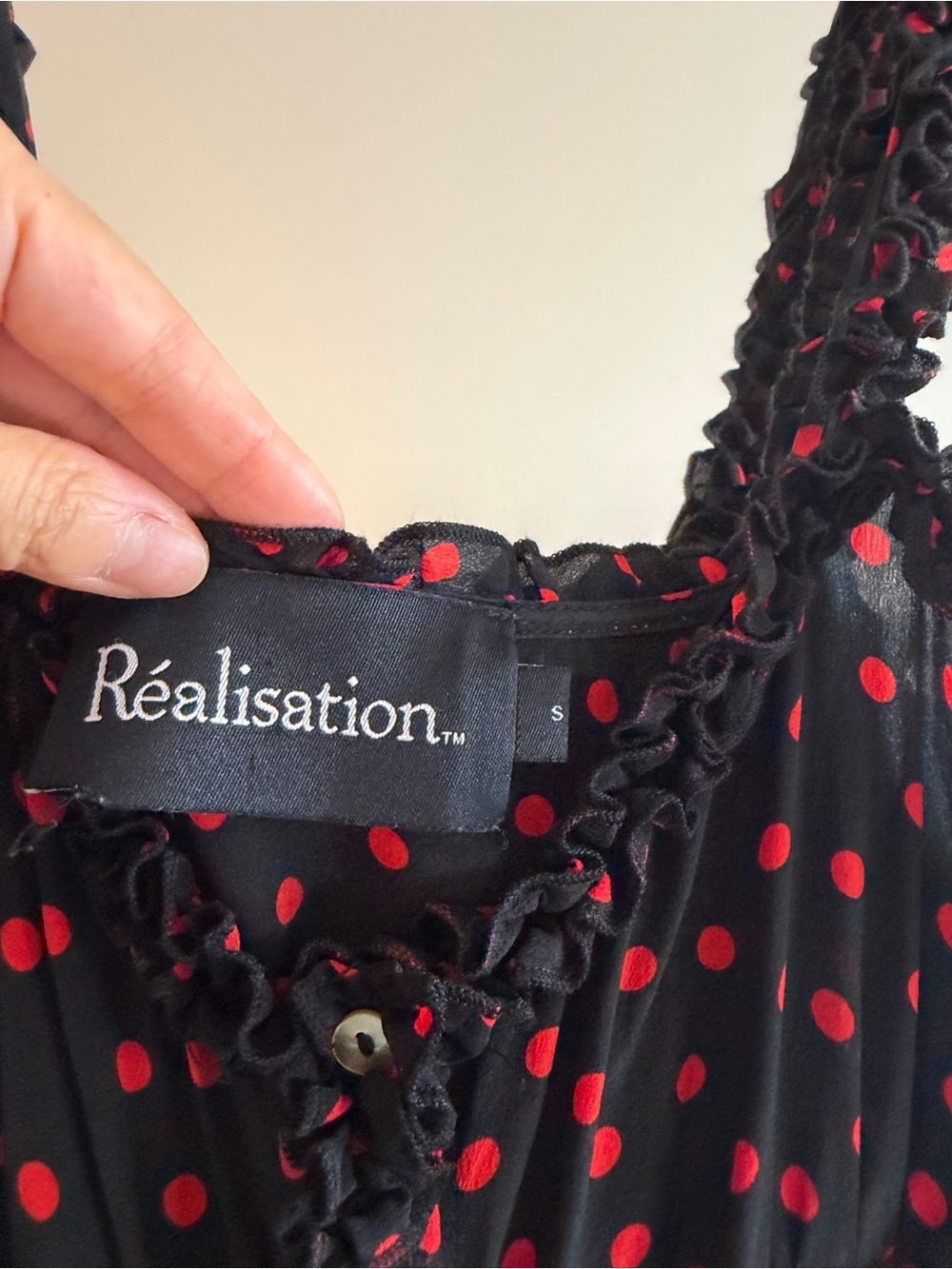 Realisation Par Black Midi Dress with Red Polka Dot Print - Picture 3 of 6